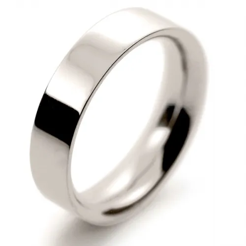 Flat Court Very Heavy -  5mm (FCH5 W) White Gold Wedding Ring